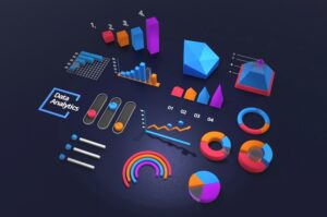 3Dデータ分析チャートとグラフのCGイメージ